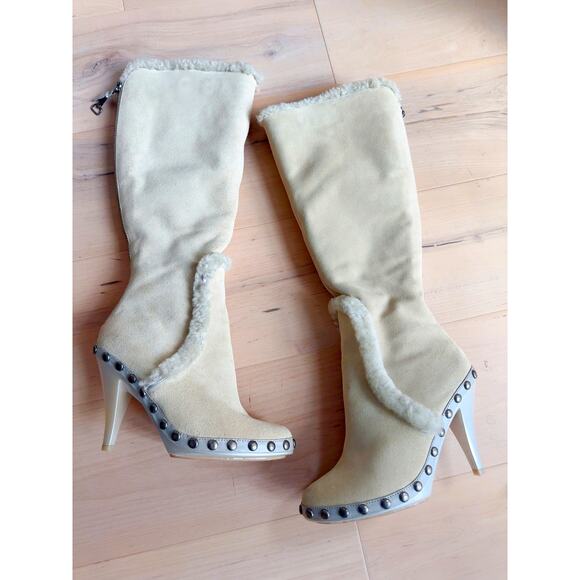 Nike Lab G Series Suede Heeled Boots Size 6 Shearling Lined Sexy Neutral - Picture 10 of 11